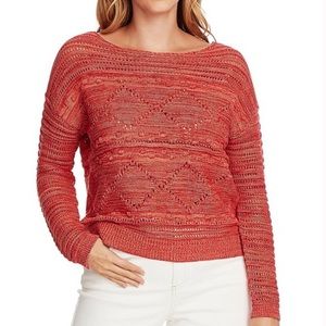 VINCE CAMUTO NWT Open Knit-Work 100% Cotton Crewneck Sweater, Size Small